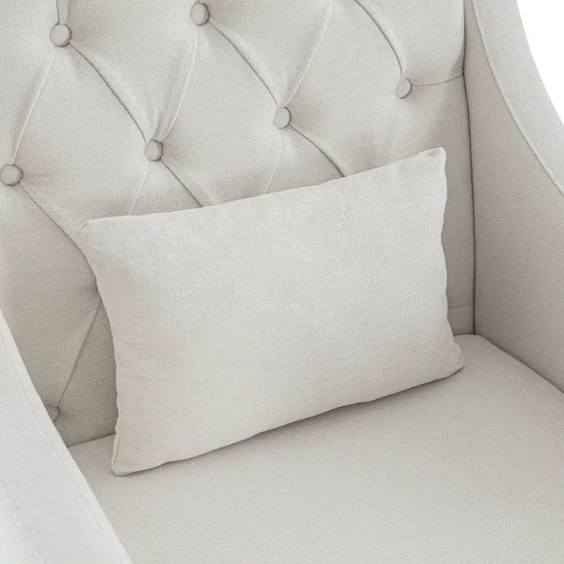 Upholstered Tufted Accent Armchair with Lumbar Pillow – Beige