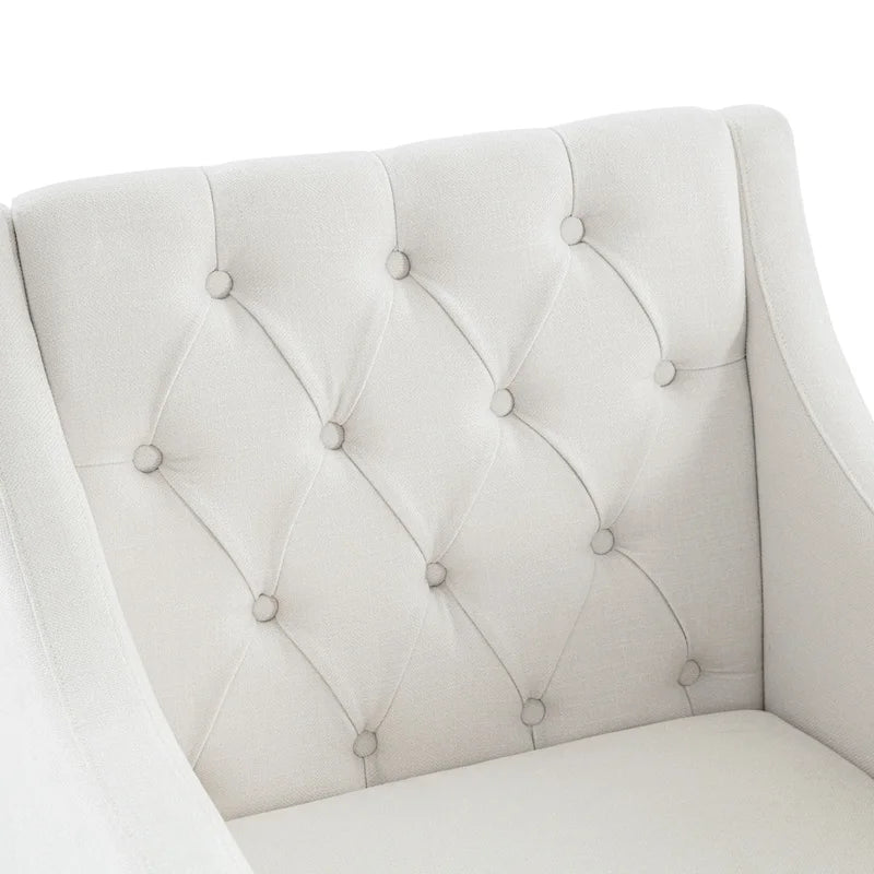 Upholstered Tufted Accent Armchair with Lumbar Pillow – Beige