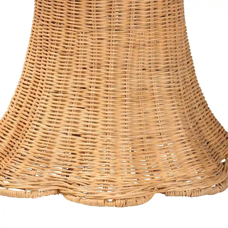 Handwoven Natural Rattan Round Side Table with Scalloped Pedestal Base