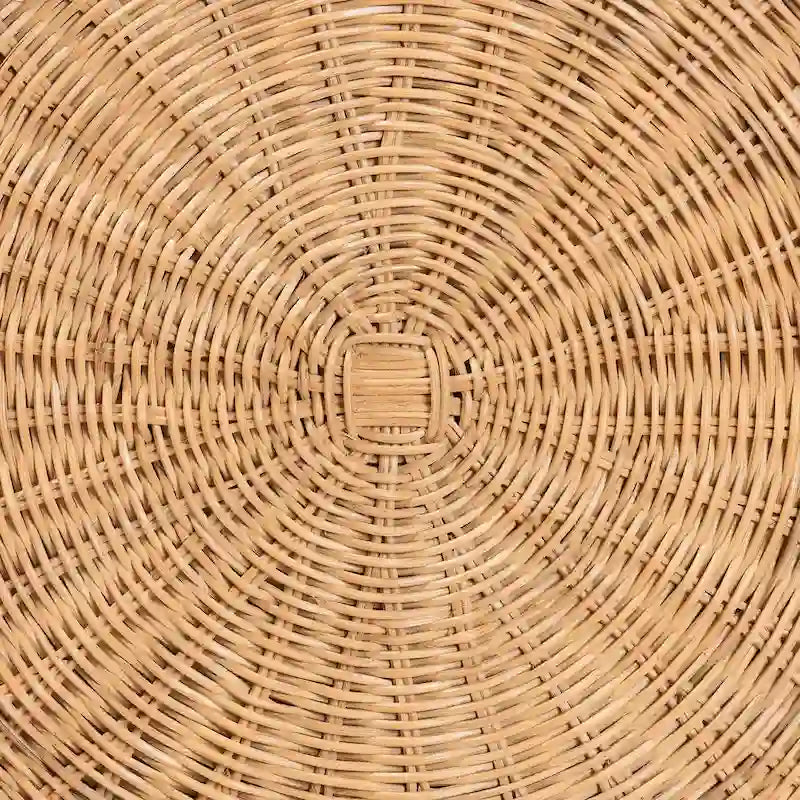Handwoven Natural Rattan Round Side Table with Scalloped Pedestal Base
