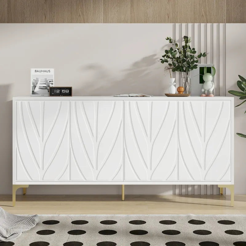 60" 4-Door Sideboard with Press-to-Open Doors, Wood Veneer & High-Gloss Finish