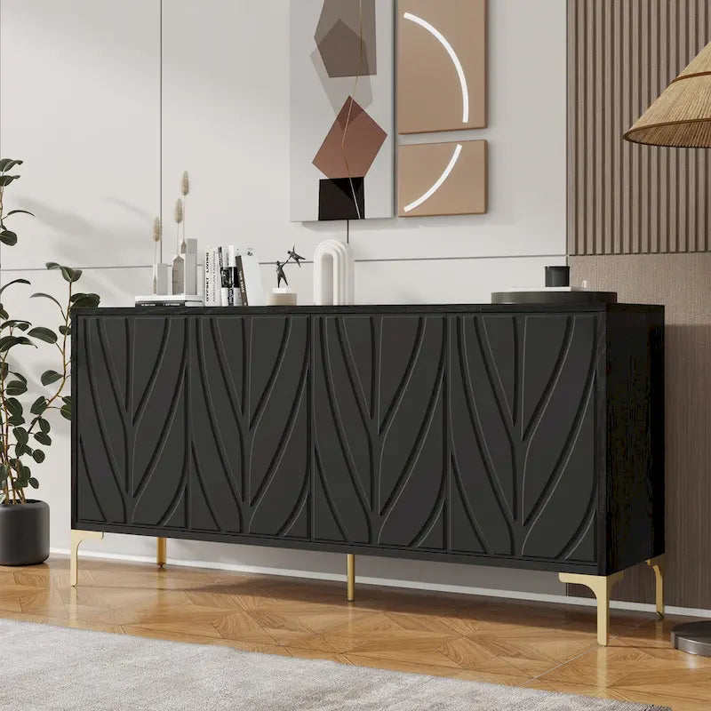 60" 4-Door Sideboard with Press-to-Open Doors, Wood Veneer & High-Gloss Finish