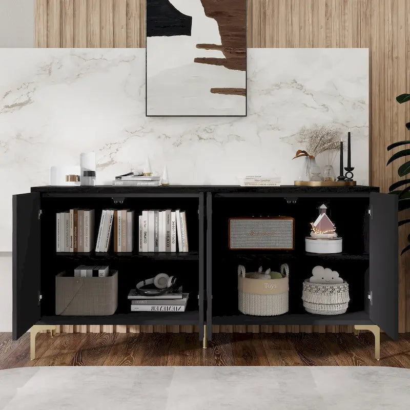 60" 4-Door Sideboard with Press-to-Open Doors, Wood Veneer & High-Gloss Finish