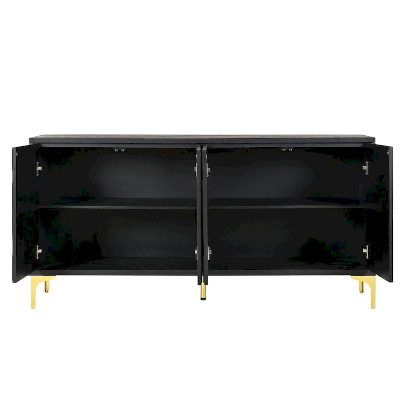 60" 4-Door Sideboard with Press-to-Open Doors, Wood Veneer & High-Gloss Finish