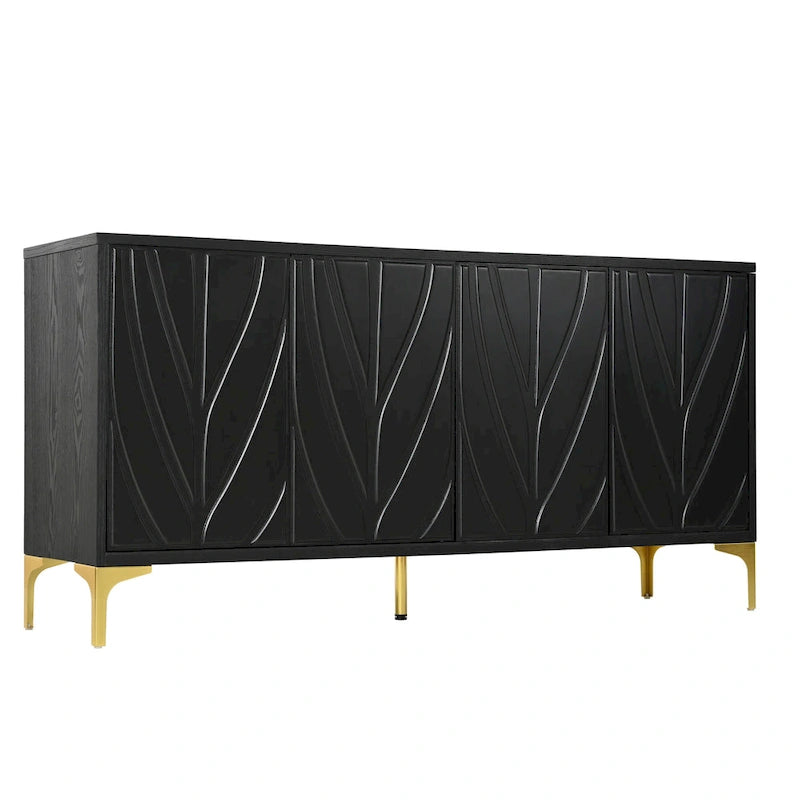 60" 4-Door Sideboard with Press-to-Open Doors, Wood Veneer & High-Gloss Finish