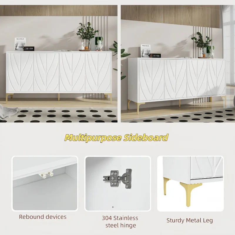 60" 4-Door Sideboard with Press-to-Open Doors, Wood Veneer & High-Gloss Finish