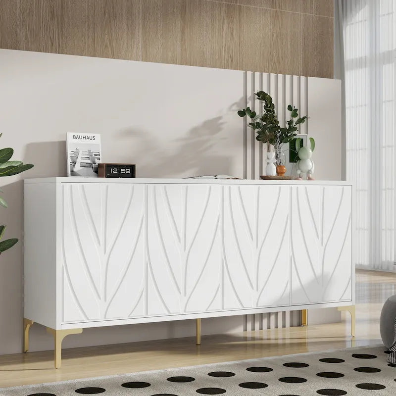 60" 4-Door Sideboard with Press-to-Open Doors, Wood Veneer & High-Gloss Finish