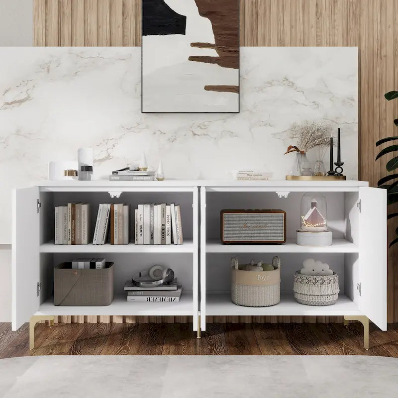 60" 4-Door Sideboard with Press-to-Open Doors, Wood Veneer & High-Gloss Finish