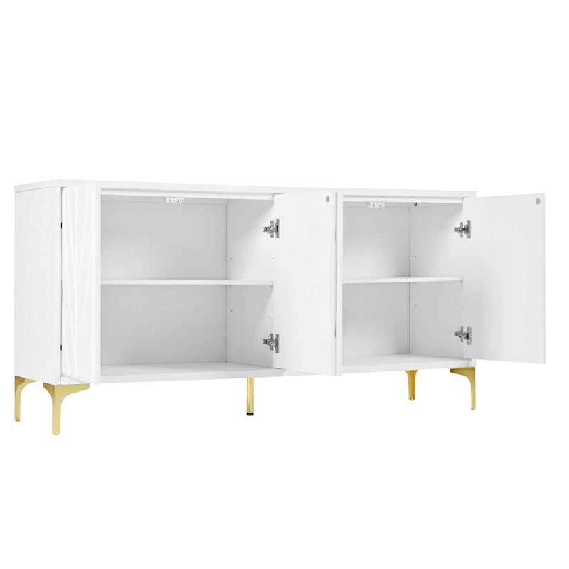60" 4-Door Sideboard with Press-to-Open Doors, Wood Veneer & High-Gloss Finish