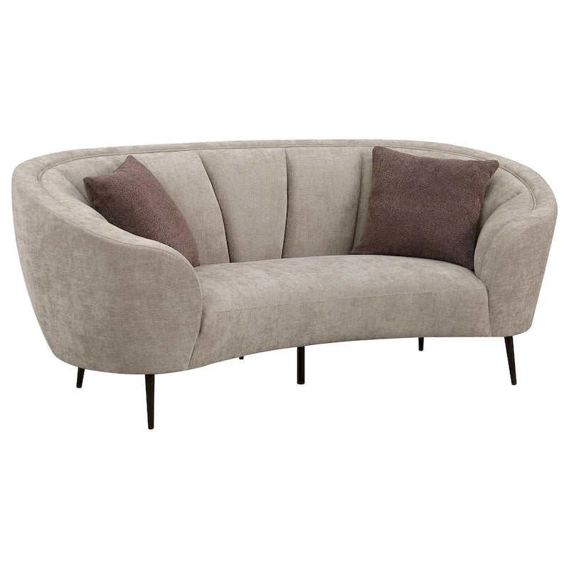 Gebogenes Zweisitzersofa, 84", mit Rillenoptik und konischen schwarzen Beinen – Beige