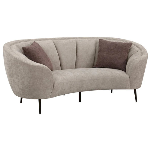 Gebogenes Zweisitzersofa, 84", mit Rillenoptik und konischen schwarzen Beinen – Beige