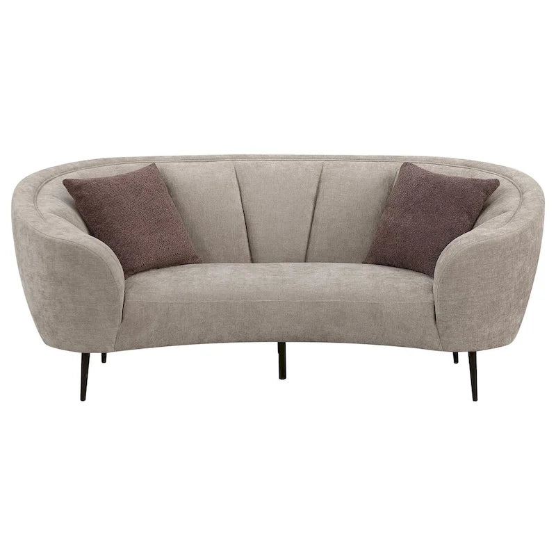 84" Curved Loveseat with Channel Detail & Tapered Black Legs – Beige