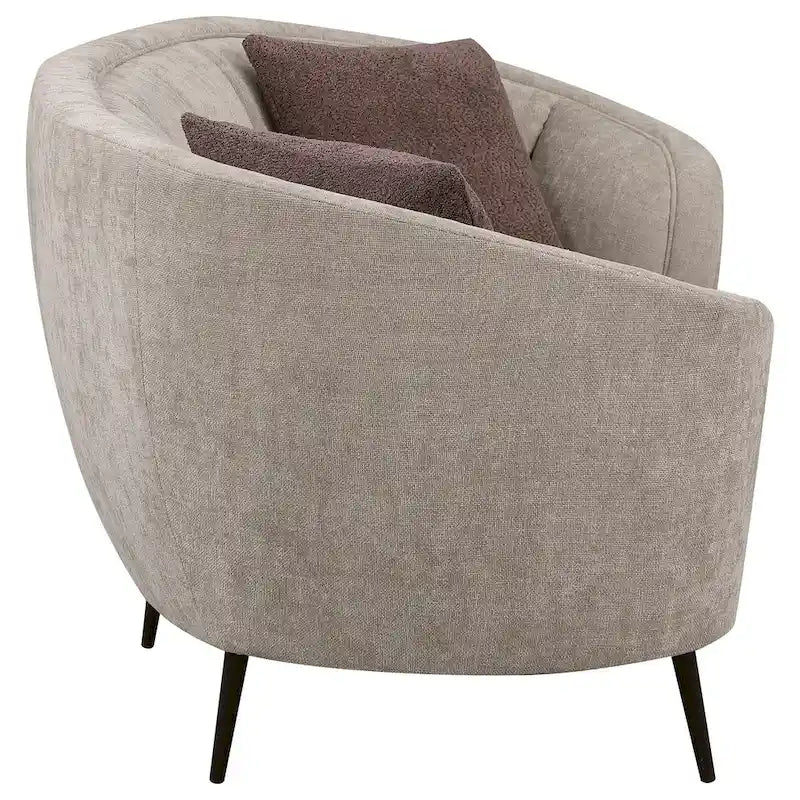 84" Curved Loveseat with Channel Detail & Tapered Black Legs – Beige