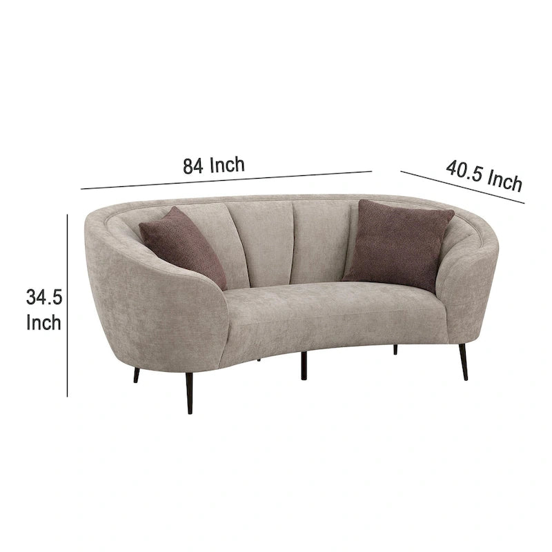 Gebogenes Zweisitzersofa, 84", mit Rillenoptik und konischen schwarzen Beinen – Beige