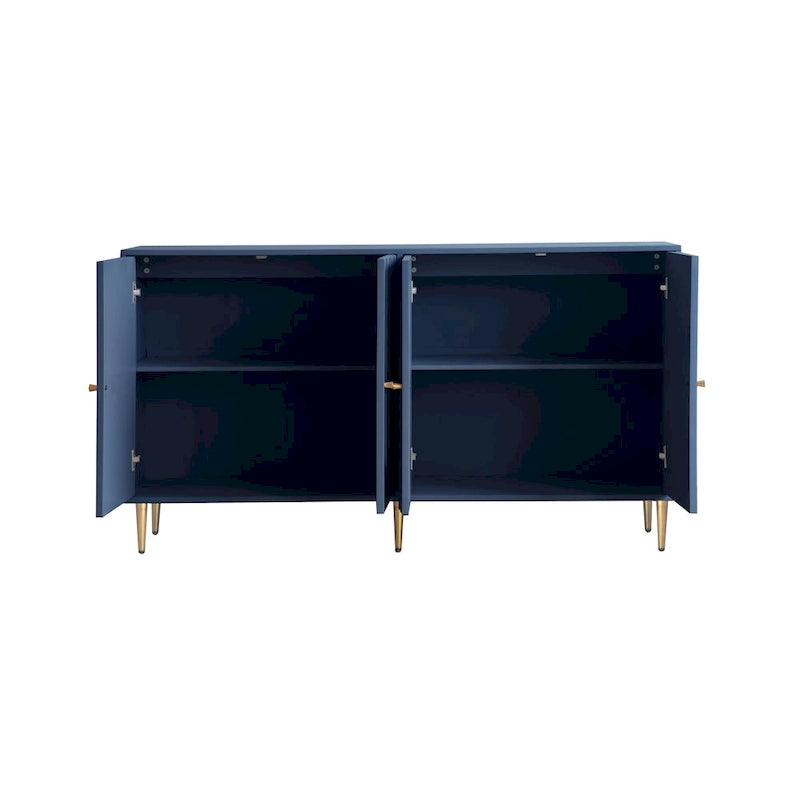 4-Door Matte Lacquer Sideboard Cabinet with Gold Knobs & Metal Legs