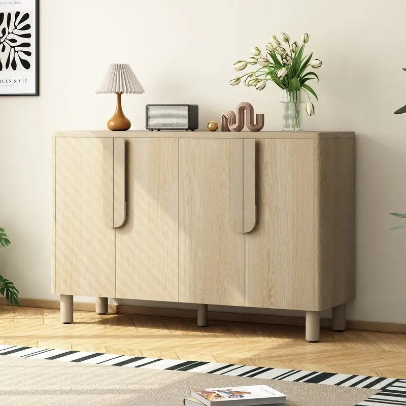 4-Door Wood Sideboard Buffet Cabinet with Arc Handles & Adjustable Shelves