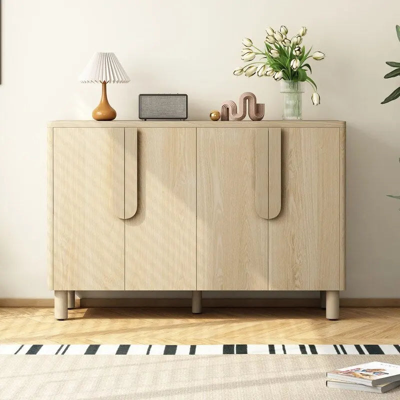 4-Door Wood Sideboard Buffet Cabinet with Arc Handles & Adjustable Shelves