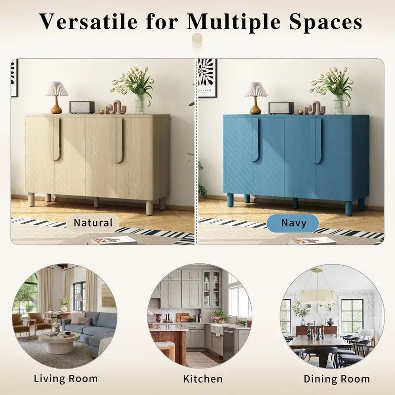 4-Door Wood Sideboard Buffet Cabinet with Arc Handles & Adjustable Shelves