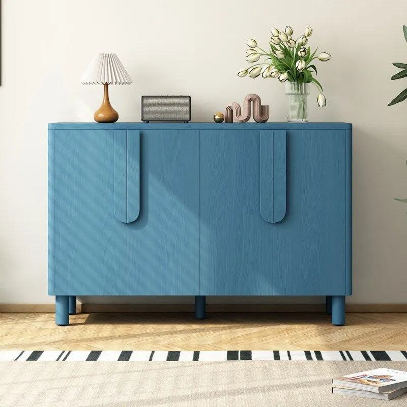 4-Door Wood Sideboard Buffet Cabinet with Arc Handles & Adjustable Shelves