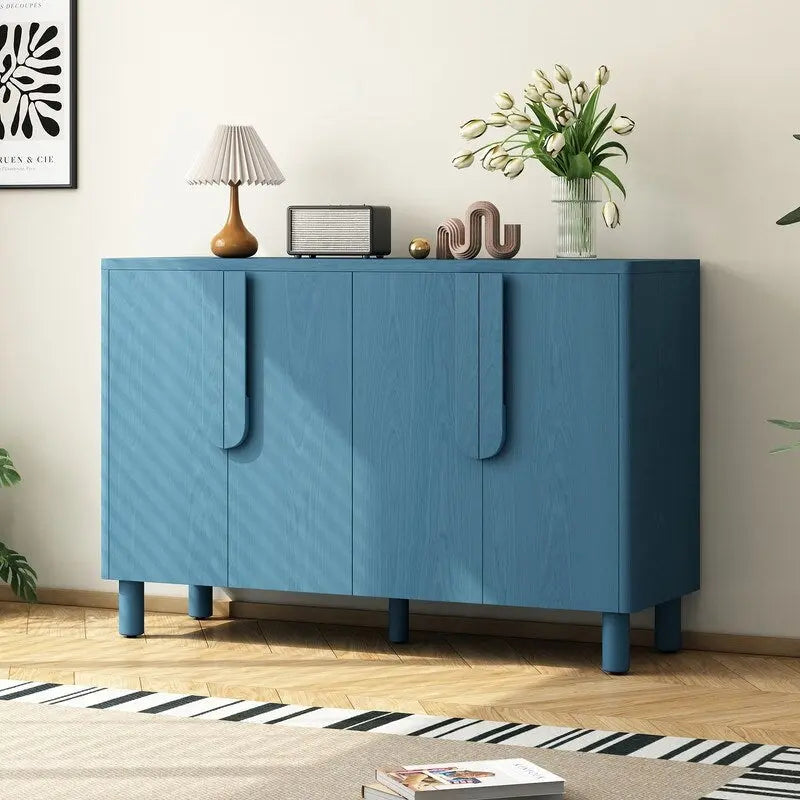 4-Door Wood Sideboard Buffet Cabinet with Arc Handles & Adjustable Shelves