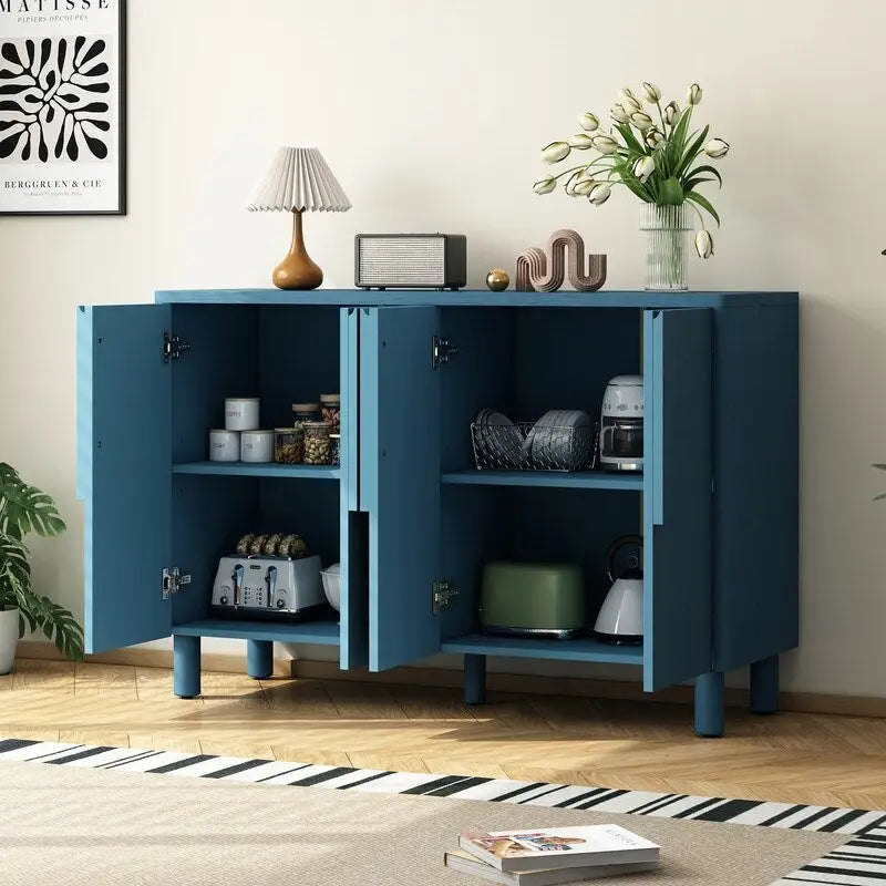 4-Door Wood Sideboard Buffet Cabinet with Arc Handles & Adjustable Shelves