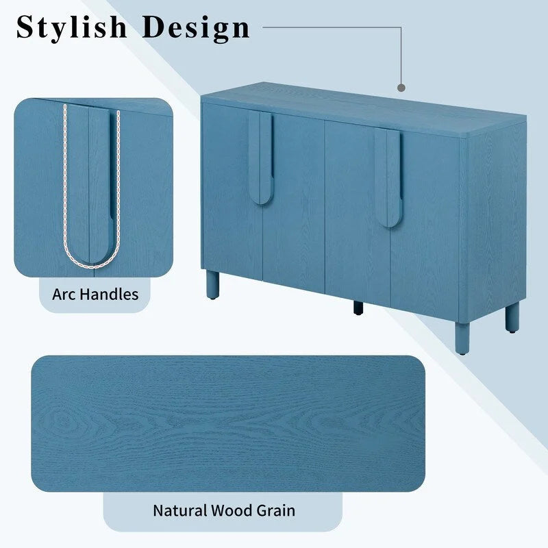 4-Door Wood Sideboard Buffet Cabinet with Arc Handles & Adjustable Shelves