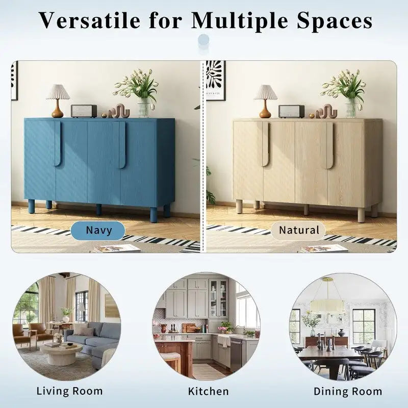 4-Door Wood Sideboard Buffet Cabinet with Arc Handles & Adjustable Shelves
