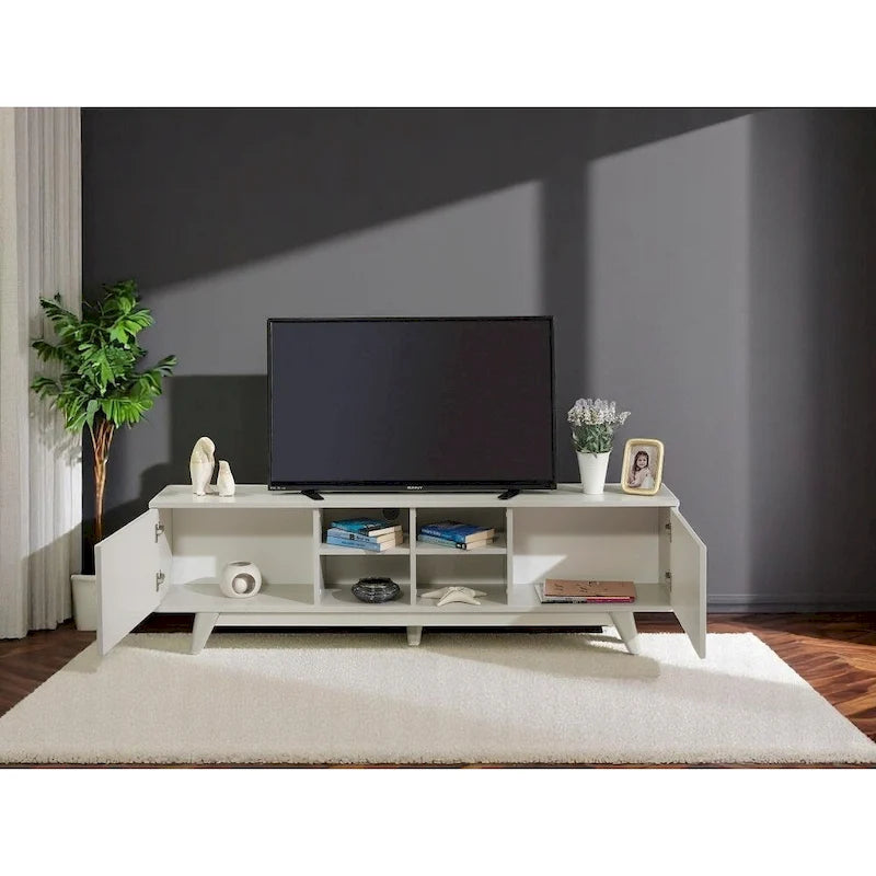 Mobile TV moderno di metà secolo con vano a 2 ante e 4 ripiani a cubo aperti