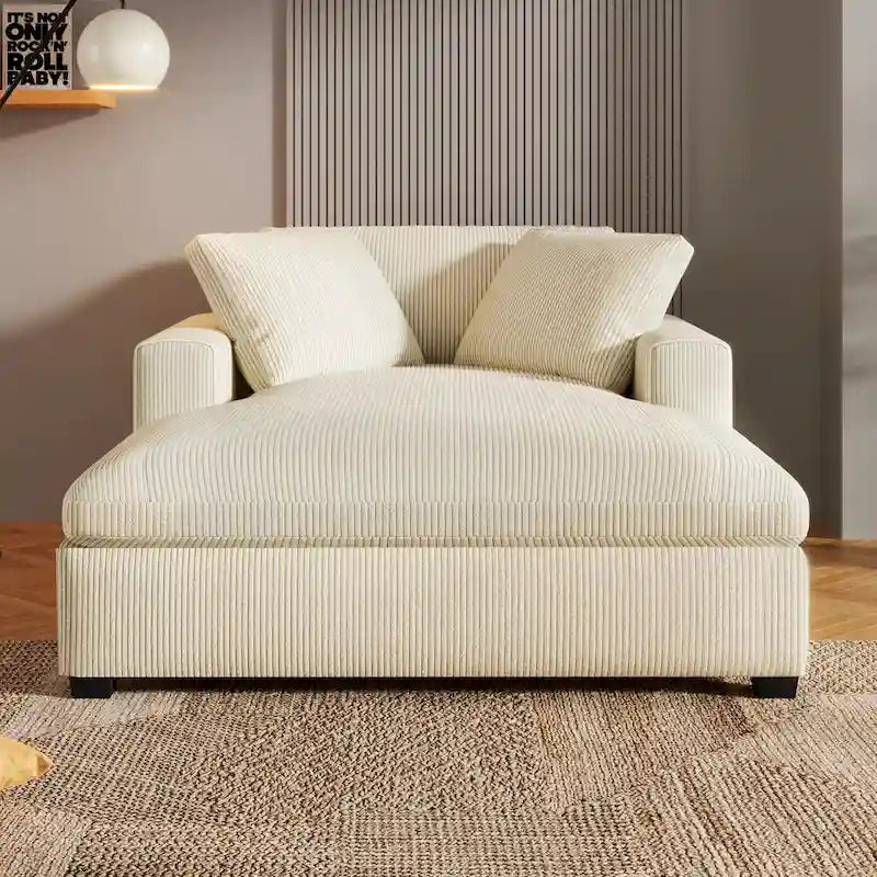 Oversized Chaise Lounge Chair with Solid Wood Legs – Beige