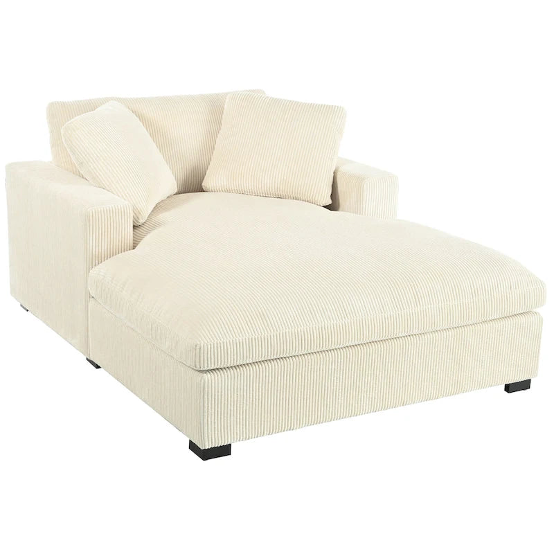 Extra grote chaise longue met poten van massief hout - beige