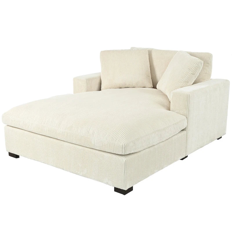Oversized Chaise Lounge Chair with Solid Wood Legs – Beige