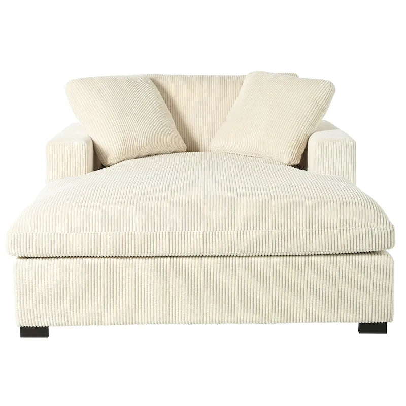 Oversized Chaise Lounge Chair with Solid Wood Legs – Beige