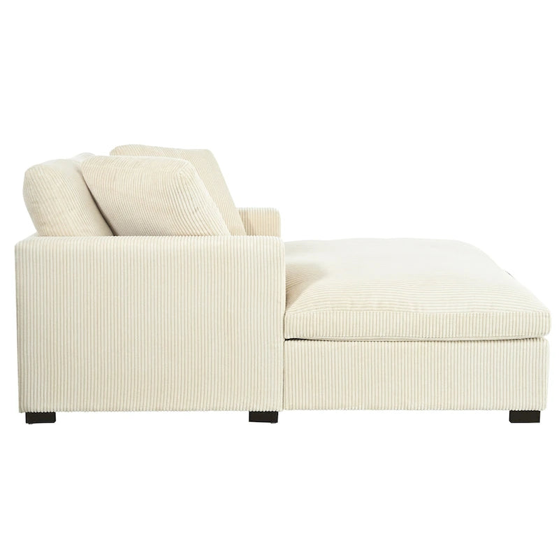 Extra grote chaise longue met poten van massief hout - beige