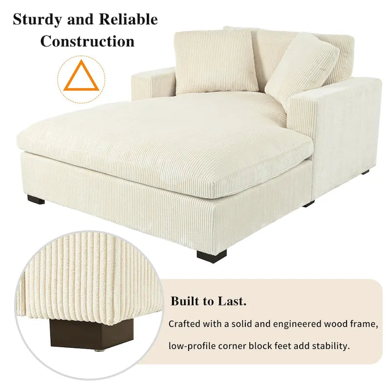 Extra grote chaise longue met poten van massief hout - beige