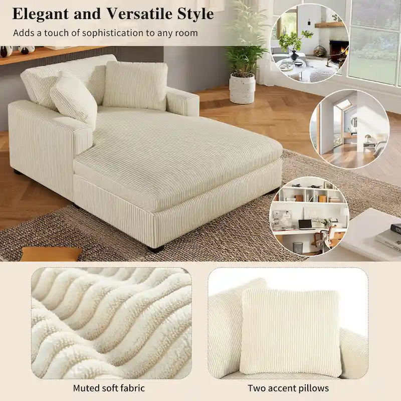 Extra grote chaise longue met poten van massief hout - beige