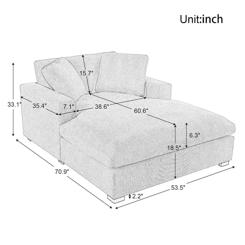 Extra grote chaise longue met poten van massief hout - beige