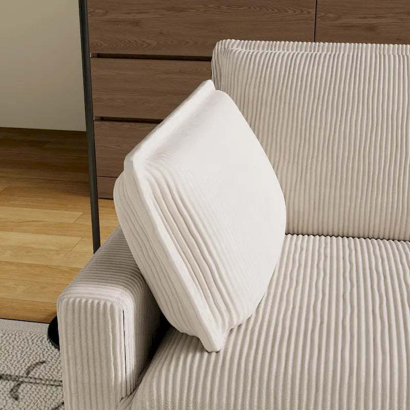 Oversized Corduroy 4-Seater Deep Seat Sofa with Removable Ottoman & Pillows