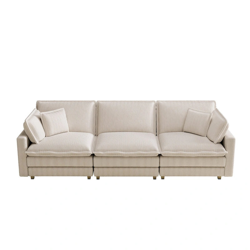 Oversized Corduroy 4-Seater Deep Seat Sofa with Removable Ottoman & Pillows