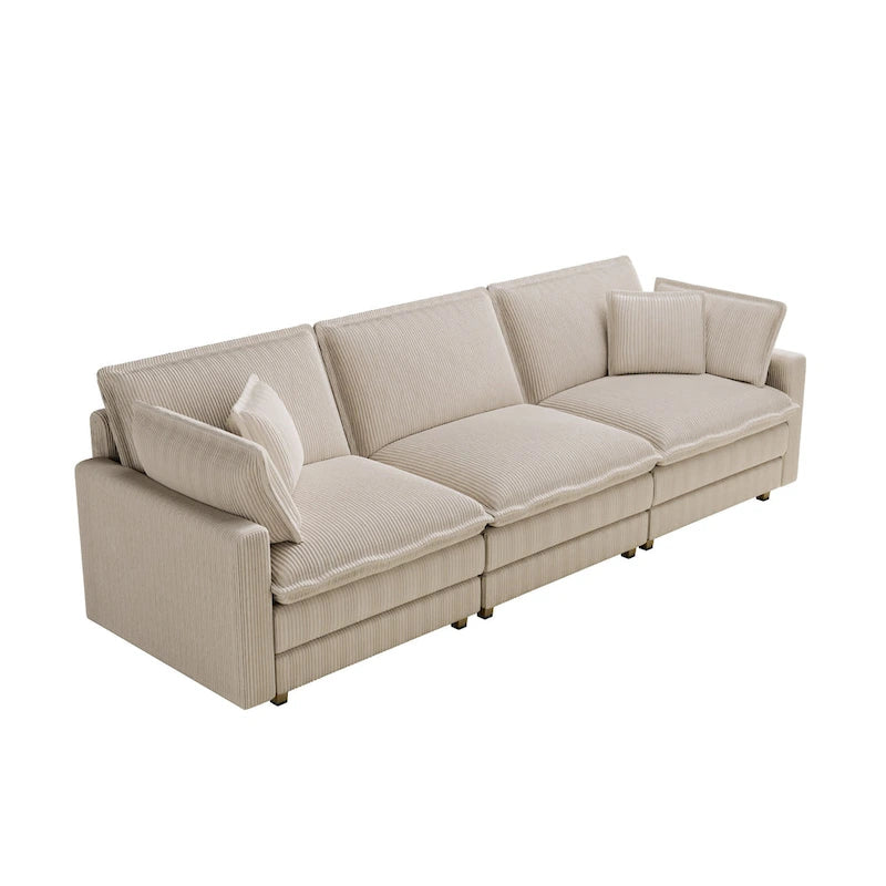 Oversized Corduroy 4-Seater Deep Seat Sofa with Removable Ottoman & Pillows