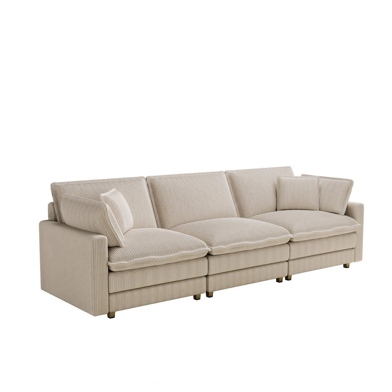 Oversized Corduroy 4-Seater Deep Seat Sofa with Removable Ottoman & Pillows