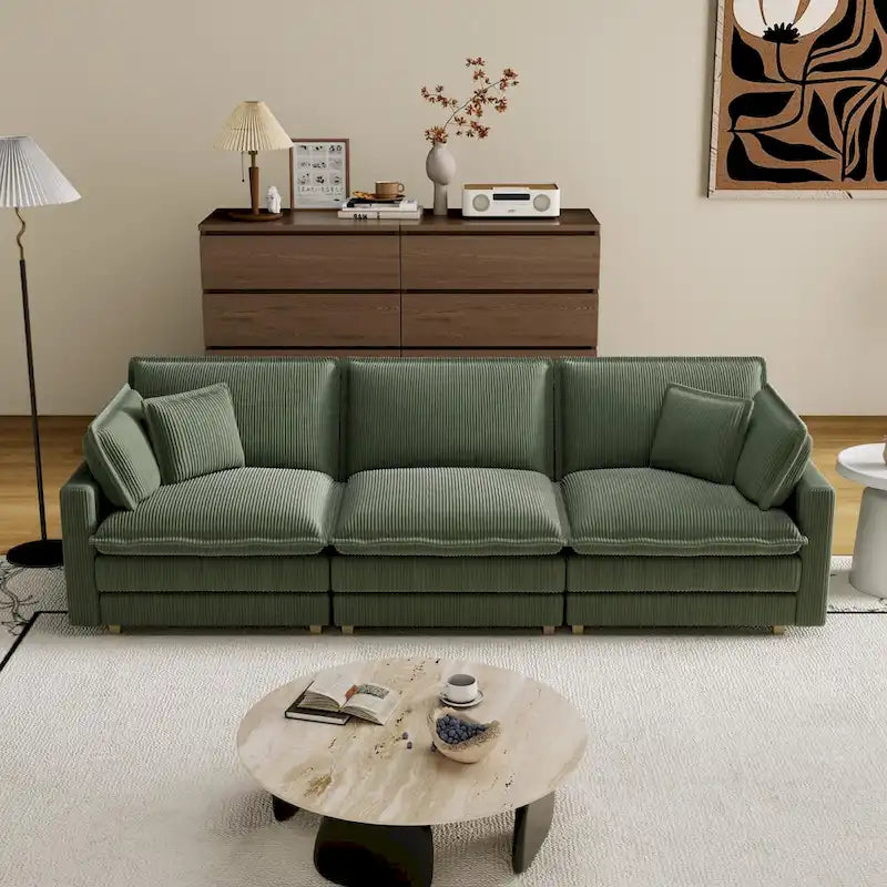 Oversized Corduroy 4-Seater Deep Seat Sofa with Removable Ottoman & Pillows