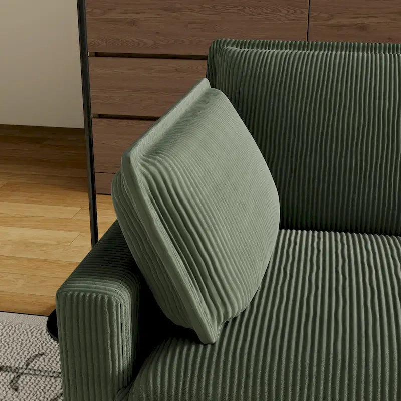 Oversized Corduroy 4-Seater Deep Seat Sofa with Removable Ottoman & Pillows
