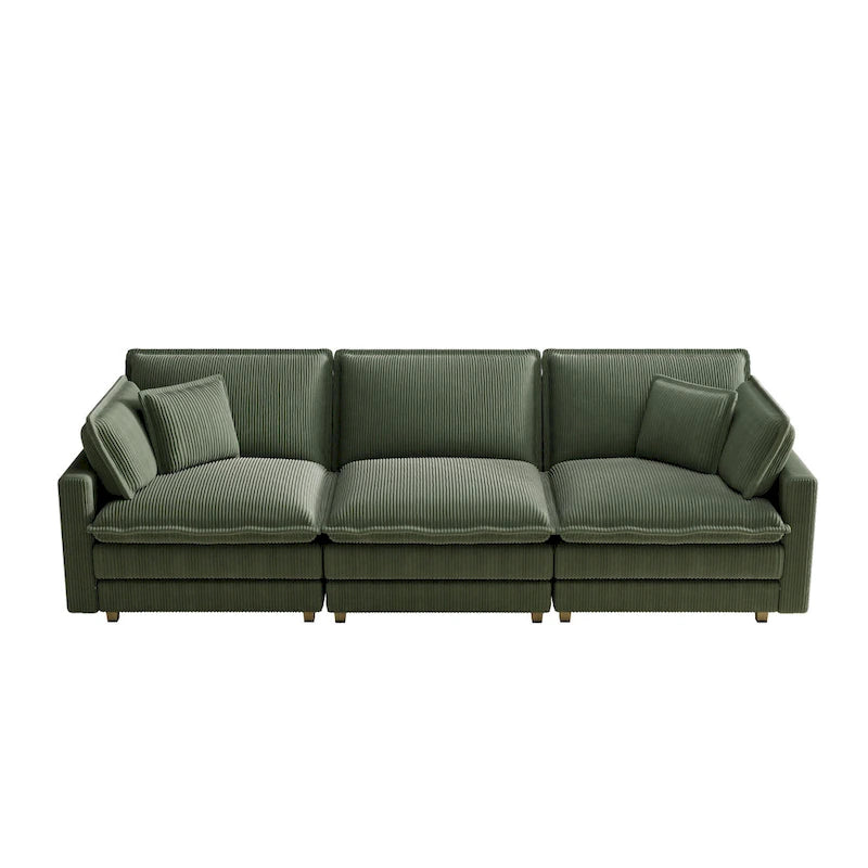 Oversized Corduroy 4-Seater Deep Seat Sofa with Removable Ottoman & Pillows