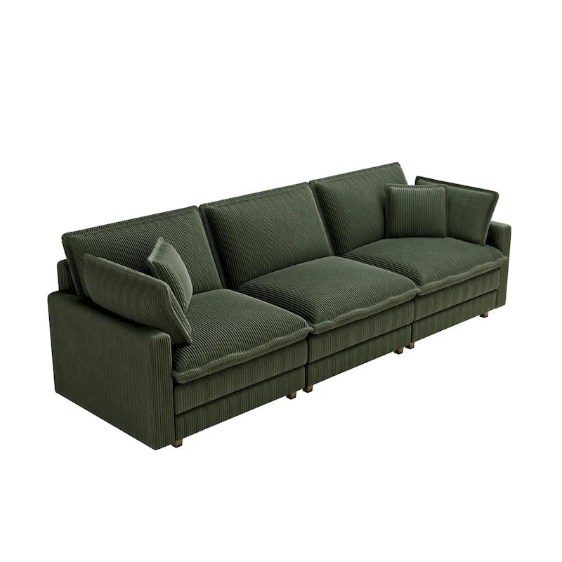 Oversized Corduroy 4-Seater Deep Seat Sofa with Removable Ottoman & Pillows