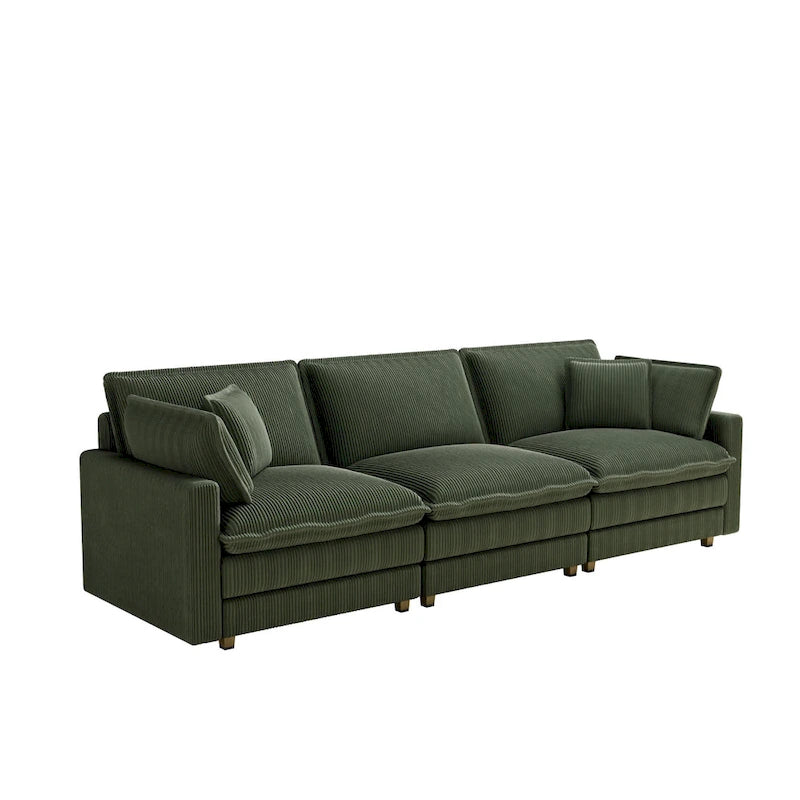 Oversized Corduroy 4-Seater Deep Seat Sofa with Removable Ottoman & Pillows