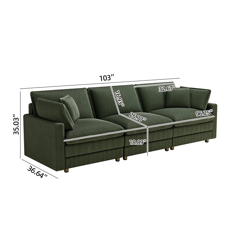 Oversized Corduroy 4-Seater Deep Seat Sofa with Removable Ottoman & Pillows