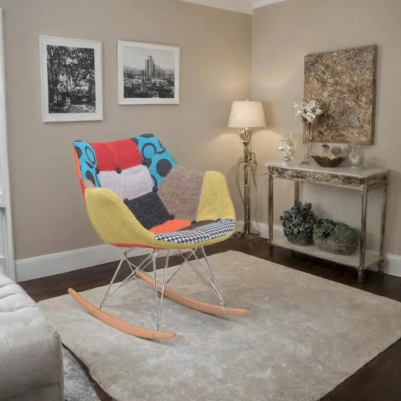 Modern Upholstered Rocking Nursing Chair with Eiffel Base