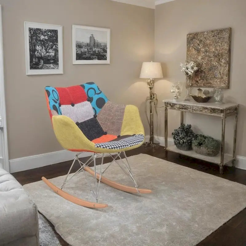 Modern Upholstered Rocking Nursing Chair with Eiffel Base