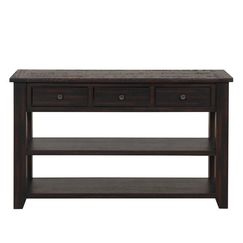 Vintage-Style Console Table with 3 Drawers & 2 Open Shelves