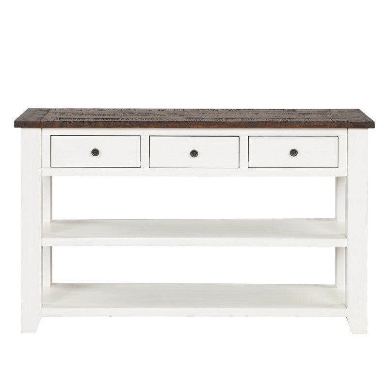 Vintage-Style Console Table with 3 Drawers & 2 Open Shelves